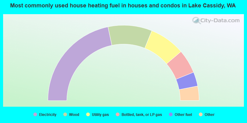 Most commonly used house heating fuel in houses and condos in Lake Cassidy, WA