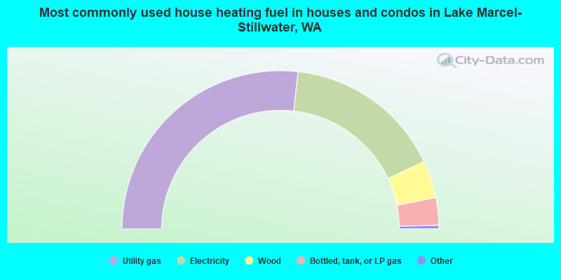 Most commonly used house heating fuel in houses and condos in Lake Marcel-Stillwater, WA