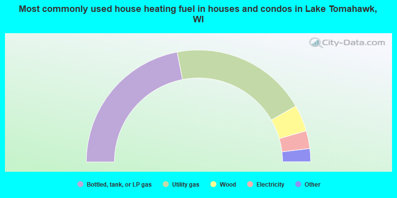 Most commonly used house heating fuel in houses and condos in Lake Tomahawk, WI