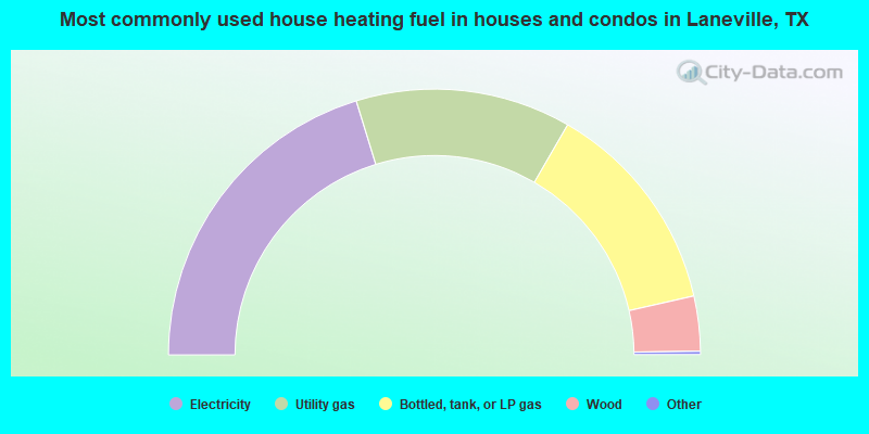 Most commonly used house heating fuel in houses and condos in Laneville, TX
