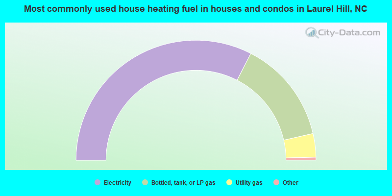 Most commonly used house heating fuel in houses and condos in Laurel Hill, NC