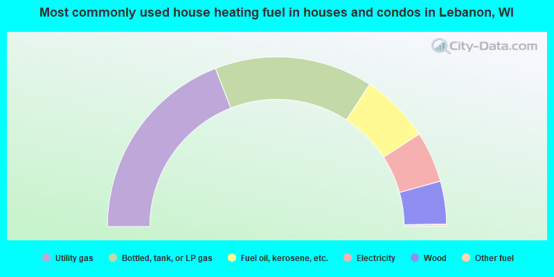 Most commonly used house heating fuel in houses and condos in Lebanon, WI