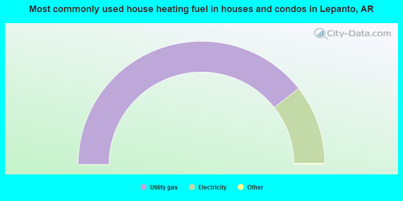 Most commonly used house heating fuel in houses and condos in Lepanto, AR