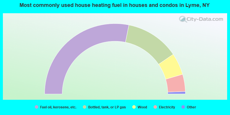 Most commonly used house heating fuel in houses and condos in Lyme, NY