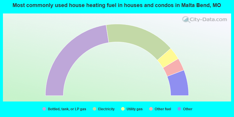 Most commonly used house heating fuel in houses and condos in Malta Bend, MO