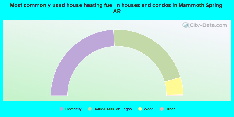 Most commonly used house heating fuel in houses and condos in Mammoth Spring, AR