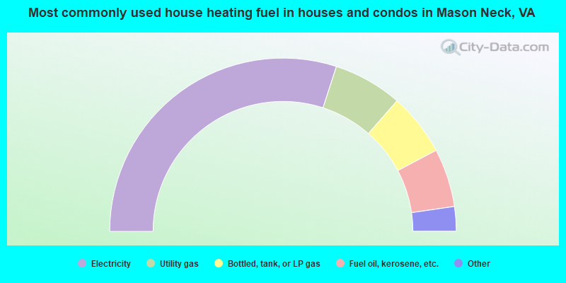 Most commonly used house heating fuel in houses and condos in Mason Neck, VA