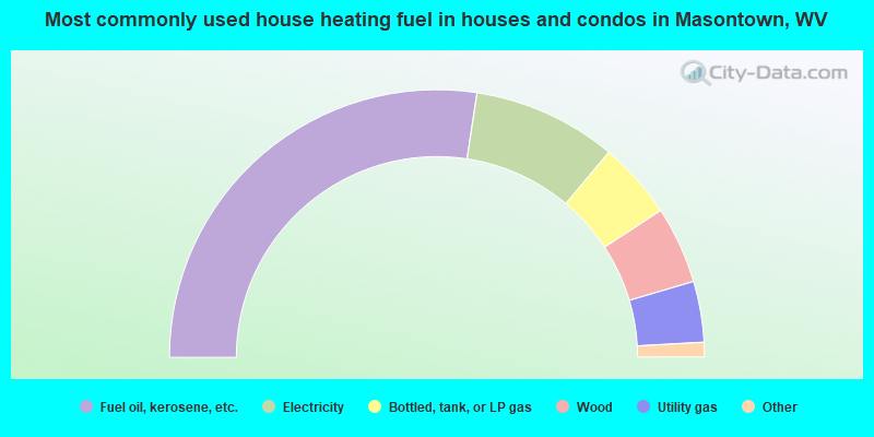 Most commonly used house heating fuel in houses and condos in Masontown, WV