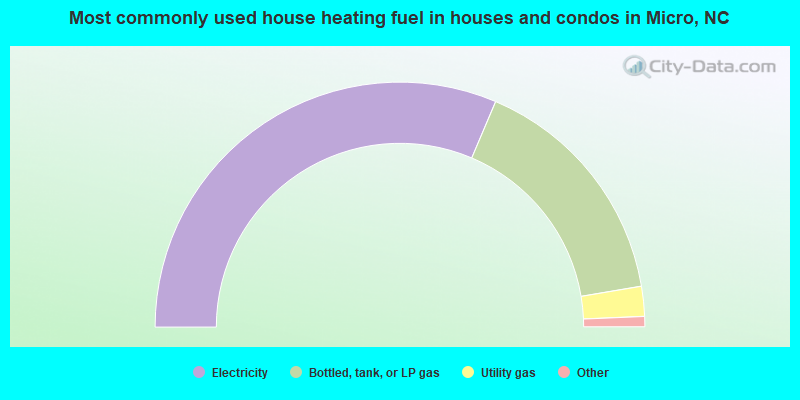 Most commonly used house heating fuel in houses and condos in Micro, NC