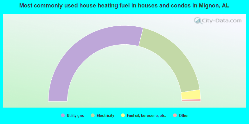 Most commonly used house heating fuel in houses and condos in Mignon, AL