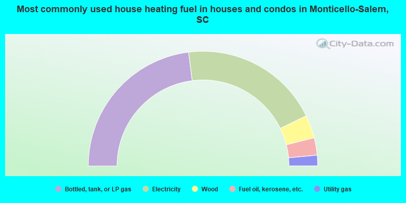 Most commonly used house heating fuel in houses and condos in Monticello-Salem, SC