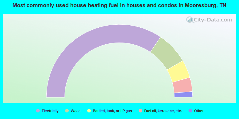 Most commonly used house heating fuel in houses and condos in Mooresburg, TN