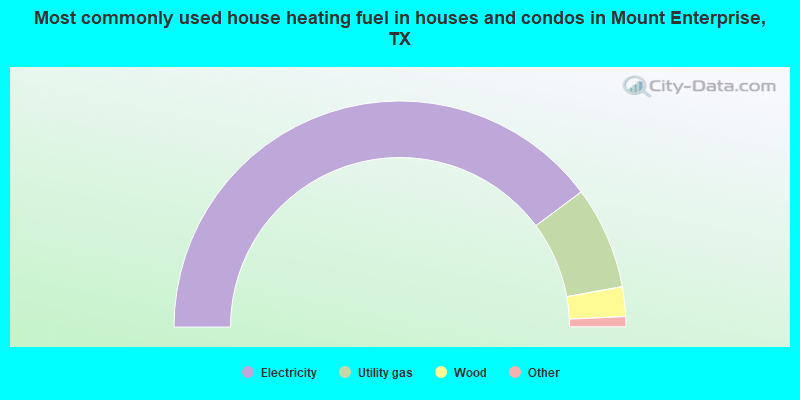 Most commonly used house heating fuel in houses and condos in Mount Enterprise, TX