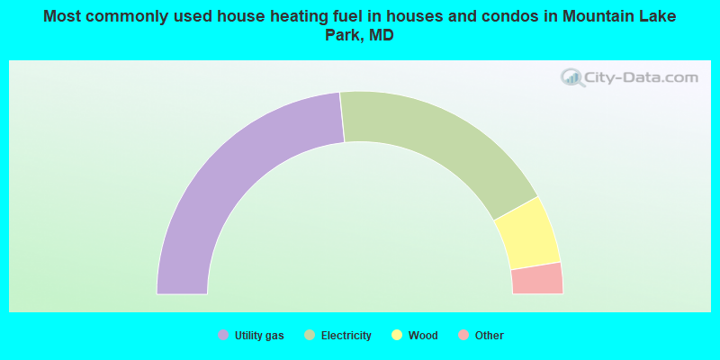 Most commonly used house heating fuel in houses and condos in Mountain Lake Park, MD