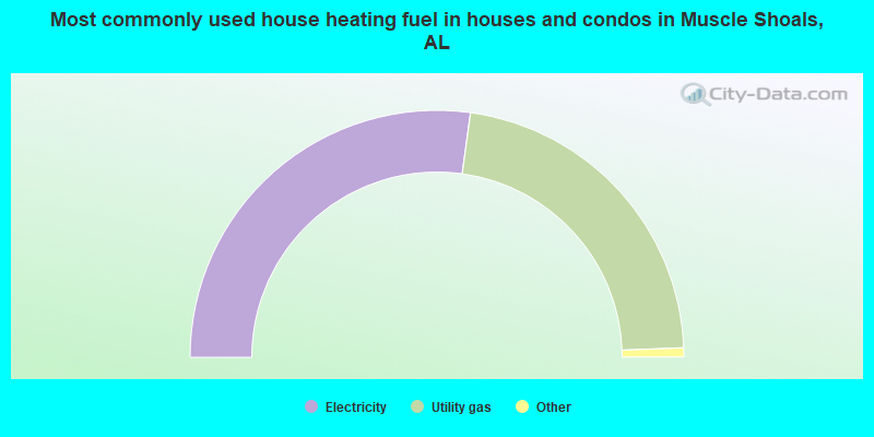 Most commonly used house heating fuel in houses and condos in Muscle Shoals, AL