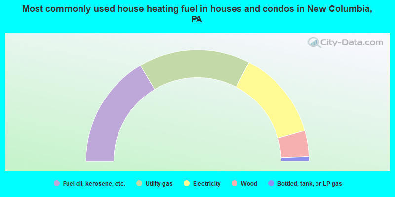 Most commonly used house heating fuel in houses and condos in New Columbia, PA