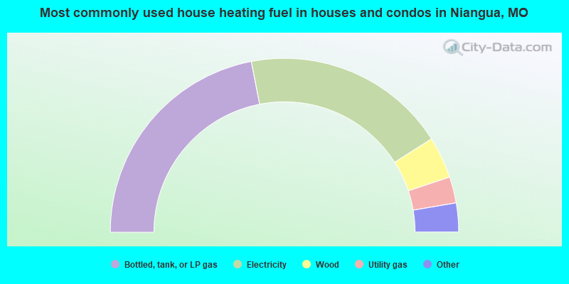 Most commonly used house heating fuel in houses and condos in Niangua, MO