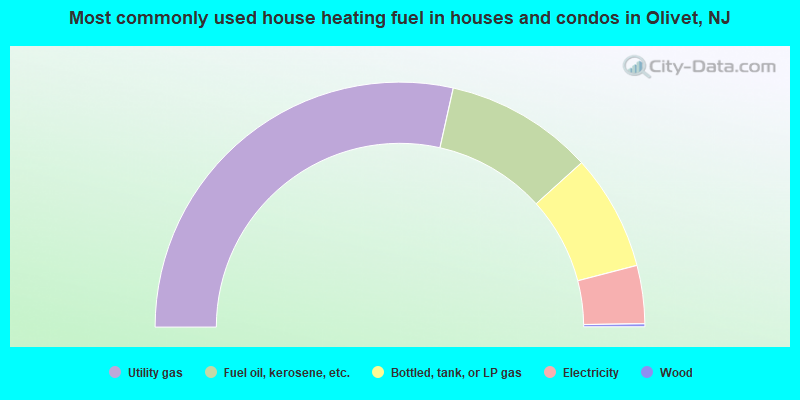 Most commonly used house heating fuel in houses and condos in Olivet, NJ