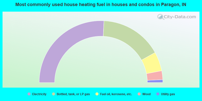 Most commonly used house heating fuel in houses and condos in Paragon, IN