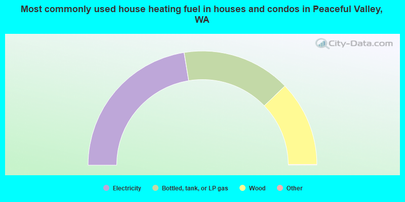 Most commonly used house heating fuel in houses and condos in Peaceful Valley, WA