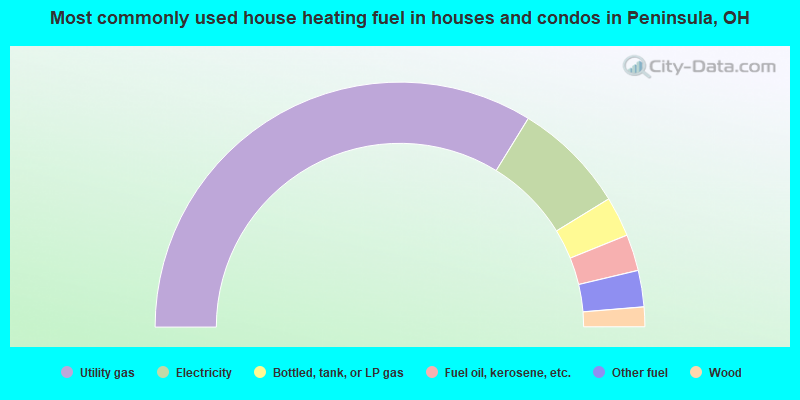 Most commonly used house heating fuel in houses and condos in Peninsula, OH