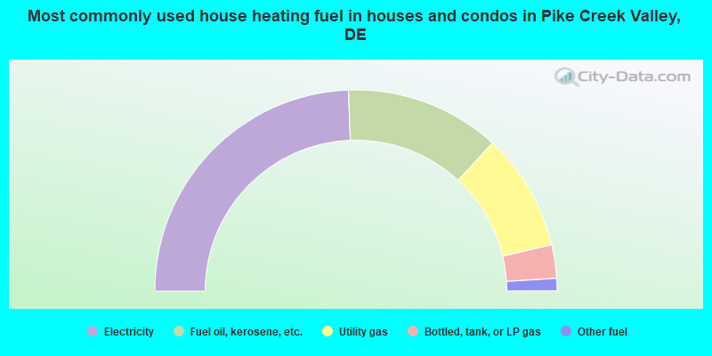 Most commonly used house heating fuel in houses and condos in Pike Creek Valley, DE
