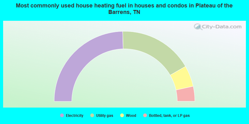 Most commonly used house heating fuel in houses and condos in Plateau of the Barrens, TN