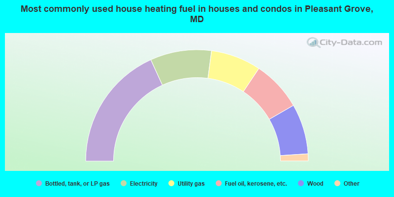 Most commonly used house heating fuel in houses and condos in Pleasant Grove, MD