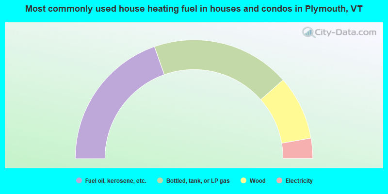 Most commonly used house heating fuel in houses and condos in Plymouth, VT