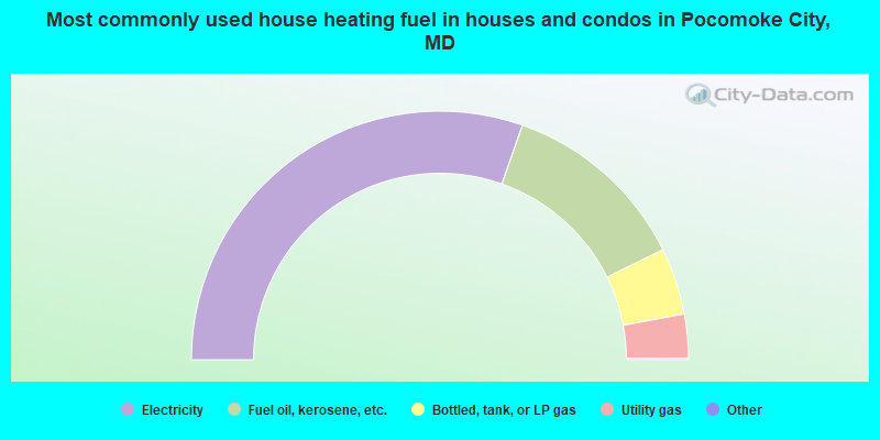 Most commonly used house heating fuel in houses and condos in Pocomoke City, MD