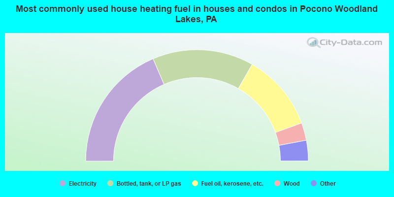 Most commonly used house heating fuel in houses and condos in Pocono Woodland Lakes, PA