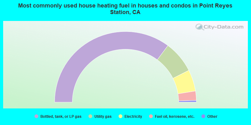 Most commonly used house heating fuel in houses and condos in Point Reyes Station, CA