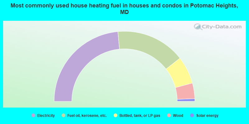 Most commonly used house heating fuel in houses and condos in Potomac Heights, MD