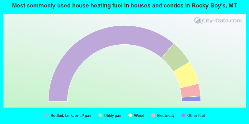 Most commonly used house heating fuel in houses and condos in Rocky Boy's, MT
