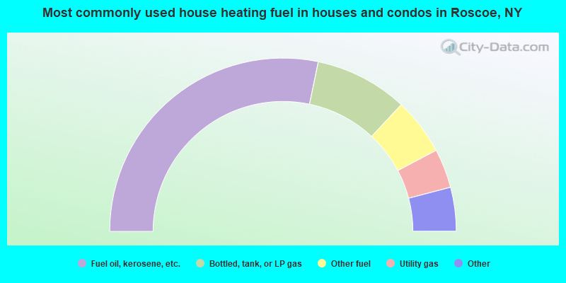 Most commonly used house heating fuel in houses and condos in Roscoe, NY