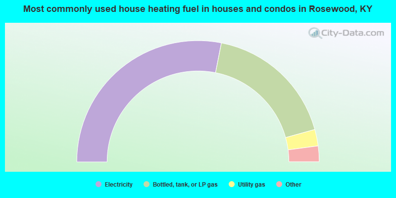 Most commonly used house heating fuel in houses and condos in Rosewood, KY