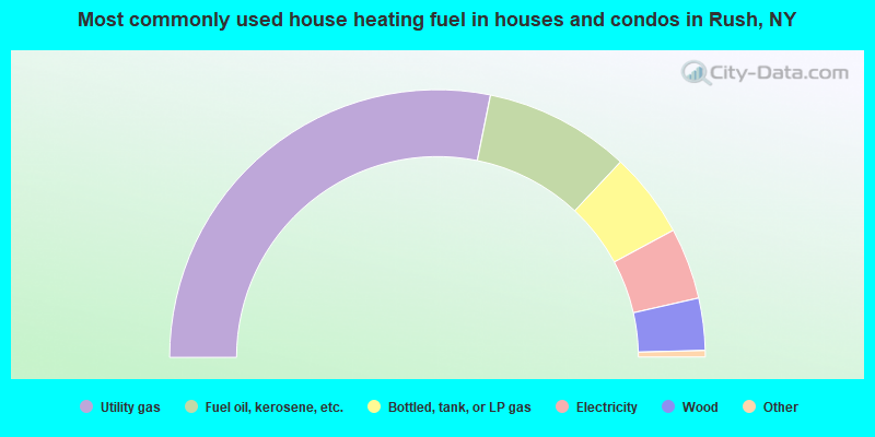 Most commonly used house heating fuel in houses and condos in Rush, NY