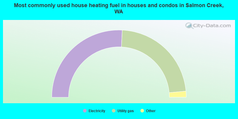 Most commonly used house heating fuel in houses and condos in Salmon Creek, WA