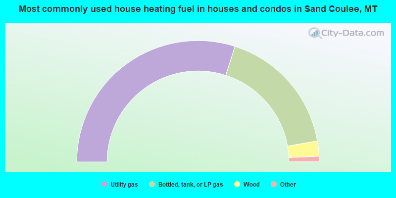 Most commonly used house heating fuel in houses and condos in Sand Coulee, MT
