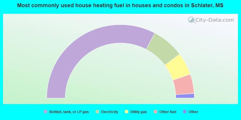 Most commonly used house heating fuel in houses and condos in Schlater, MS