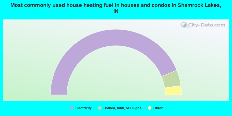 Most commonly used house heating fuel in houses and condos in Shamrock Lakes, IN