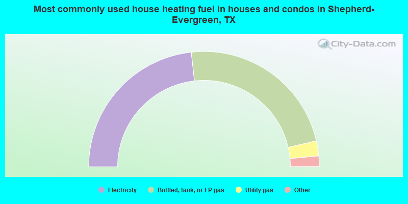 Most commonly used house heating fuel in houses and condos in Shepherd-Evergreen, TX