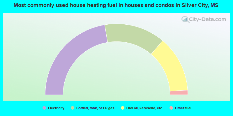 Most commonly used house heating fuel in houses and condos in Silver City, MS
