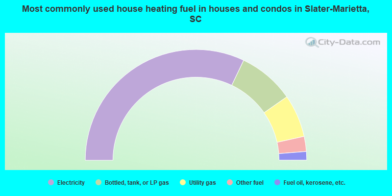 Most commonly used house heating fuel in houses and condos in Slater-Marietta, SC