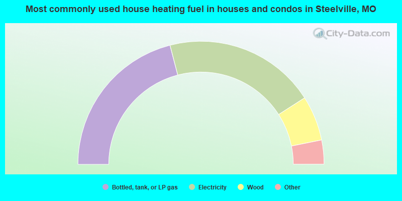Most commonly used house heating fuel in houses and condos in Steelville, MO