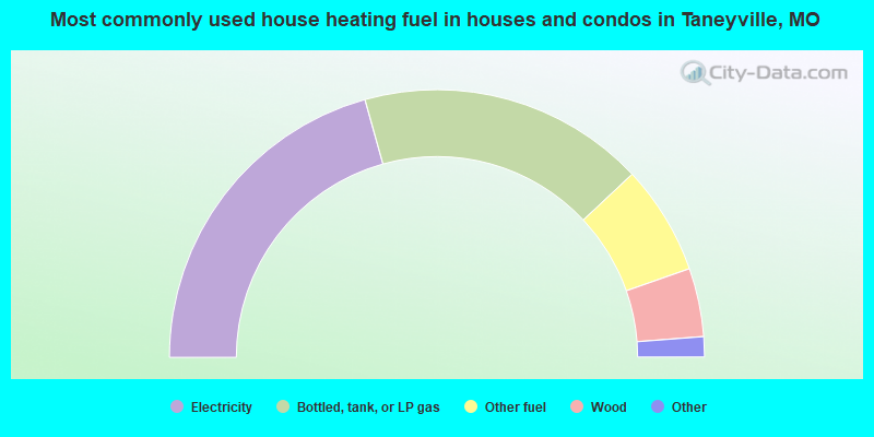 Most commonly used house heating fuel in houses and condos in Taneyville, MO