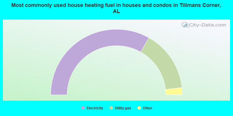 Most commonly used house heating fuel in houses and condos in Tillmans Corner, AL