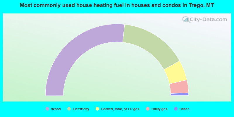 Most commonly used house heating fuel in houses and condos in Trego, MT