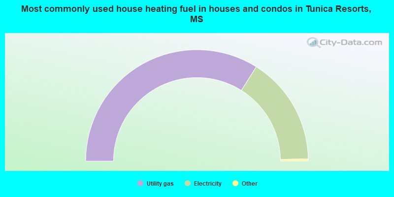 Most commonly used house heating fuel in houses and condos in Tunica Resorts, MS