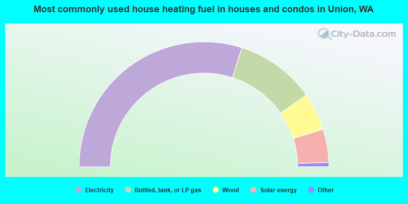 Most commonly used house heating fuel in houses and condos in Union, WA